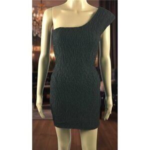 Symphony One Shoulder Black Metallic Bodycon Mini Dress Stretch Textured S